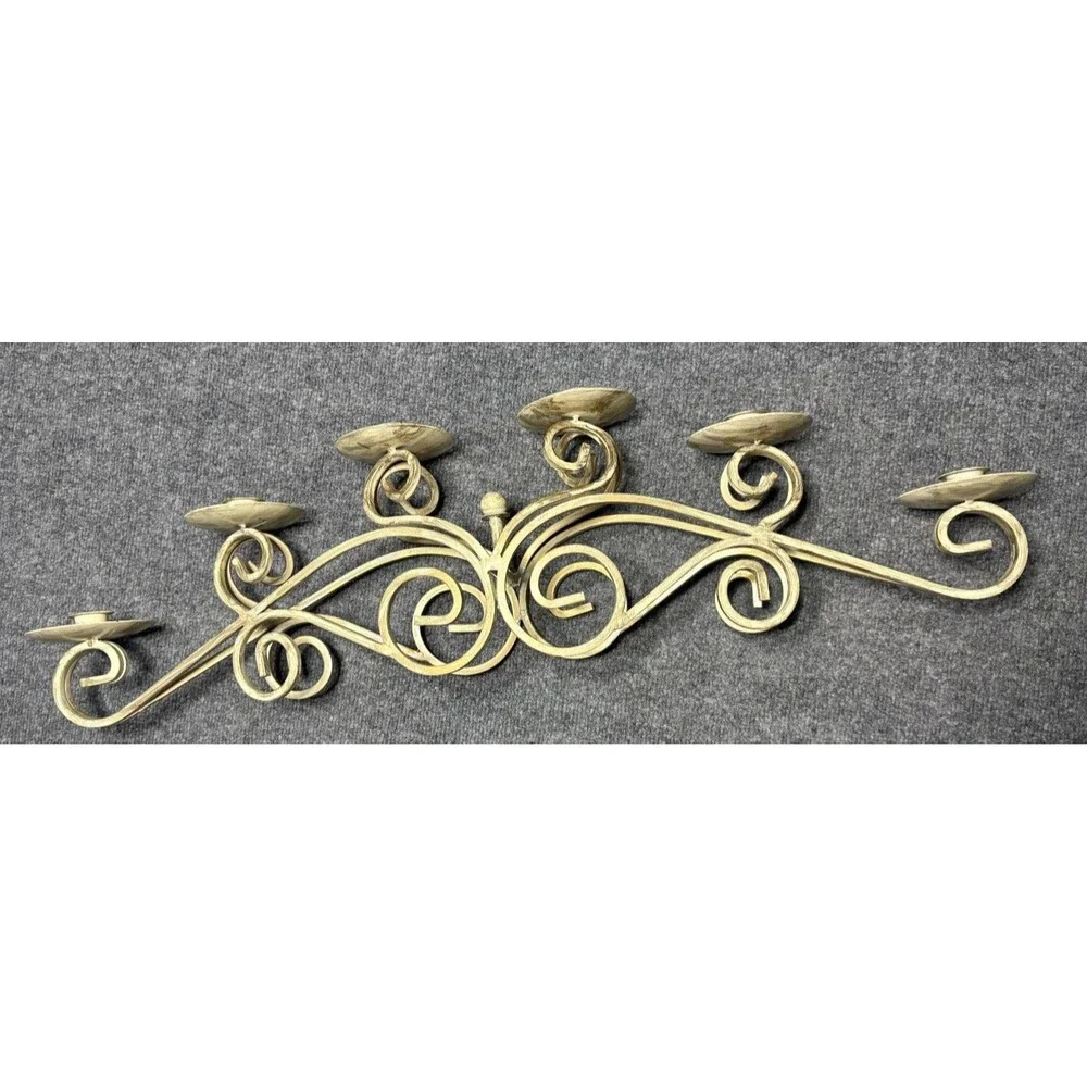 Vintage 6 candle holder Metal Table Candelabra Scone Gold Brushed Beige 31